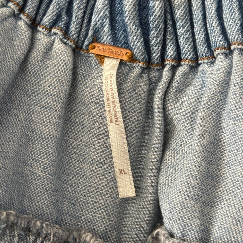 Free People Blue Jean Babydoll denim mini dress Sz XL Fall western boho chic - Picture 10 of 11
